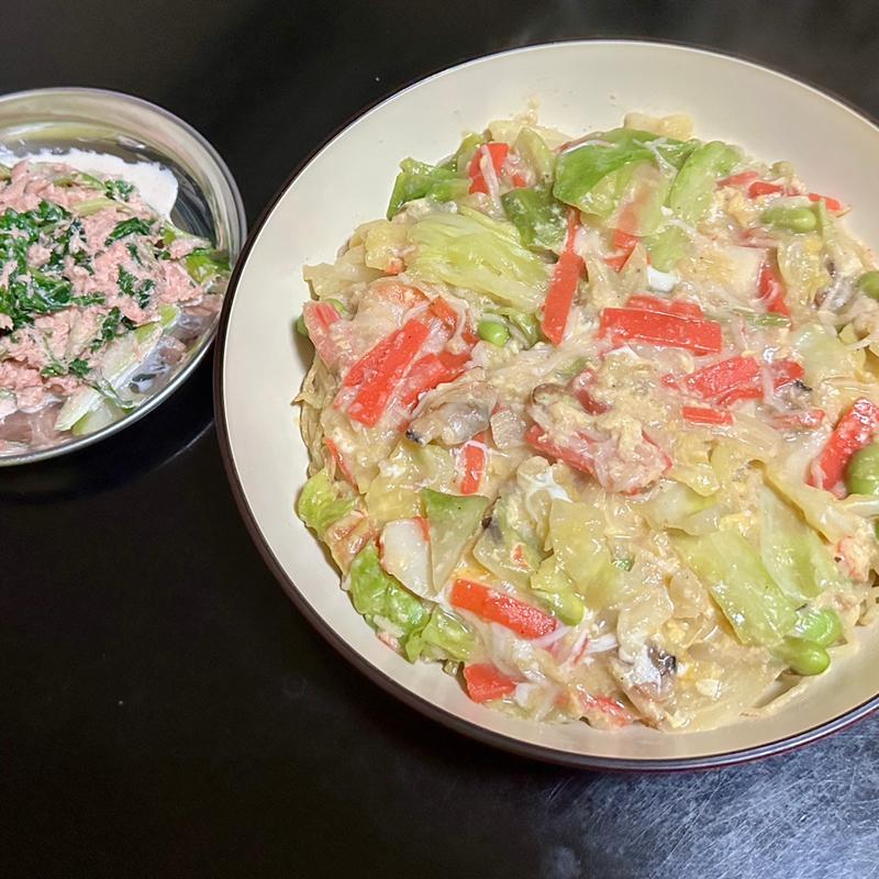 あんかけ焼きそば+ツナとセロリの明太マヨ和え(ベルクス 東墨田店)