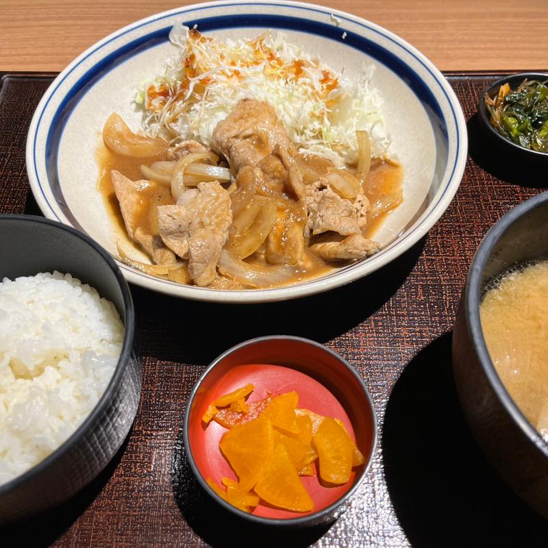 とうもろこしポークの生姜焼き。野菜豚汁御膳(山の猿 千歳店)