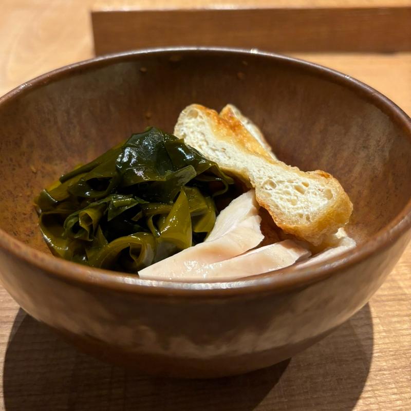 鳴門生わかめ、鶏と油揚げの御浸し(tsugumi)
