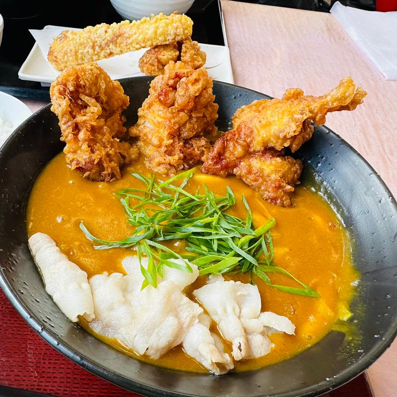 鶏天3個カレーうどん(万空うどん田舎っ子新庄店)