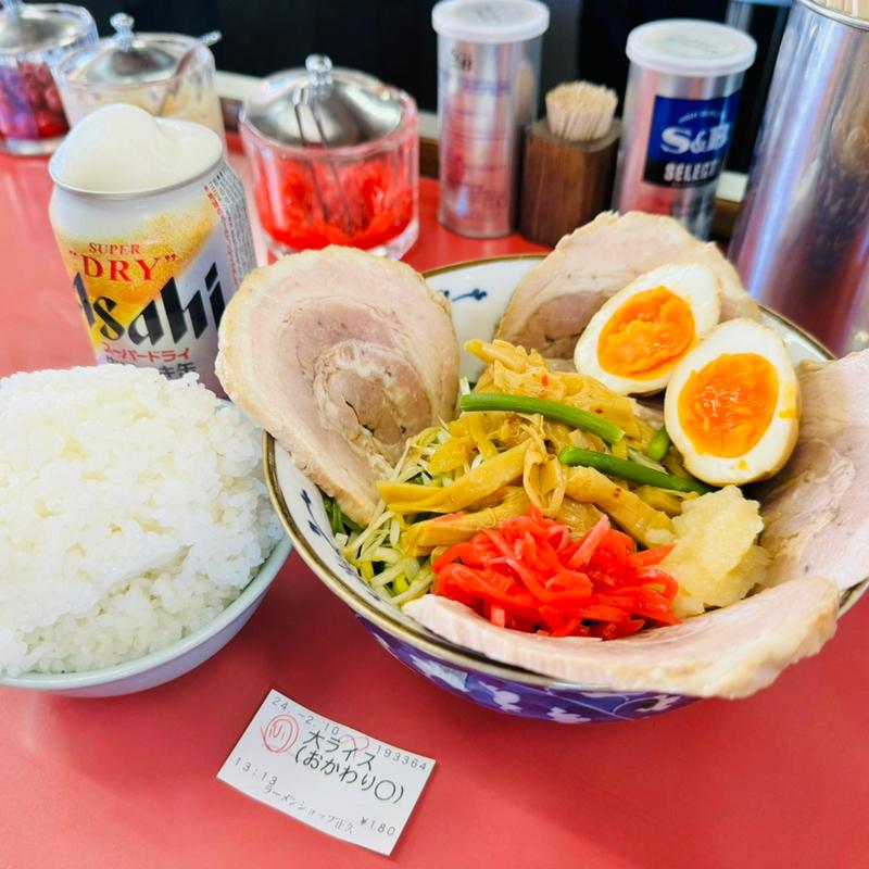 おつまみチャーシュー＋味玉＋ライス＋ビール(ラーメンショップ 羽生インター店)