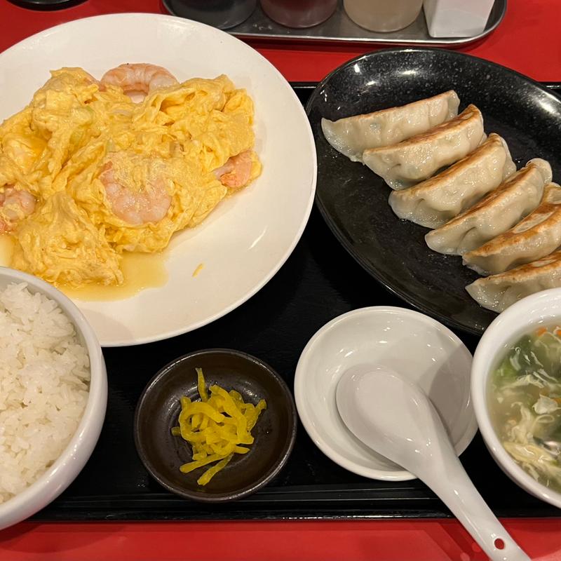海老と卵炒め定食：餃子3個(餃子の安亭高田馬場店)