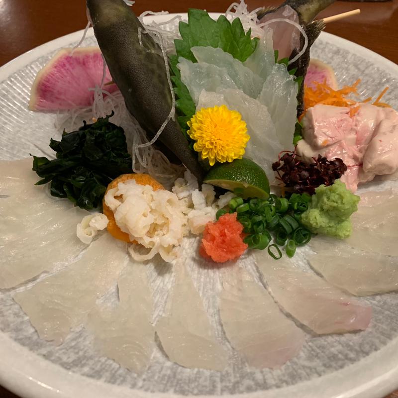 カワハギの活け作り(炙りダイニング ろばた焼き たる平)