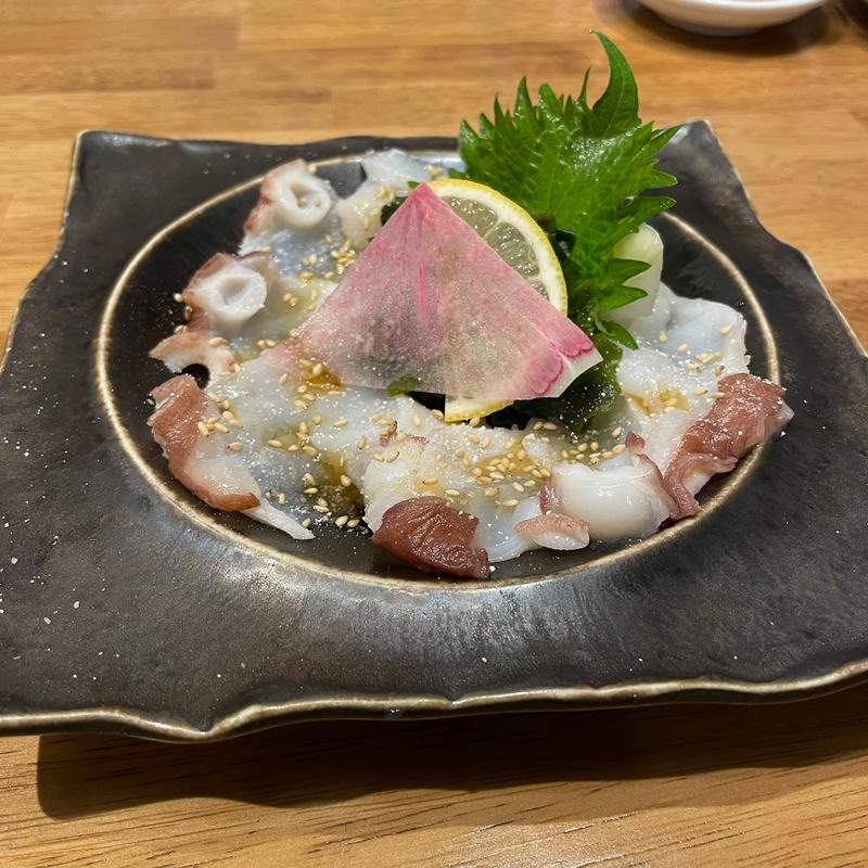 北海 たこ刺し 塩ごま油(あて寿司×天ぷら酒場 すしぱ 池下店)