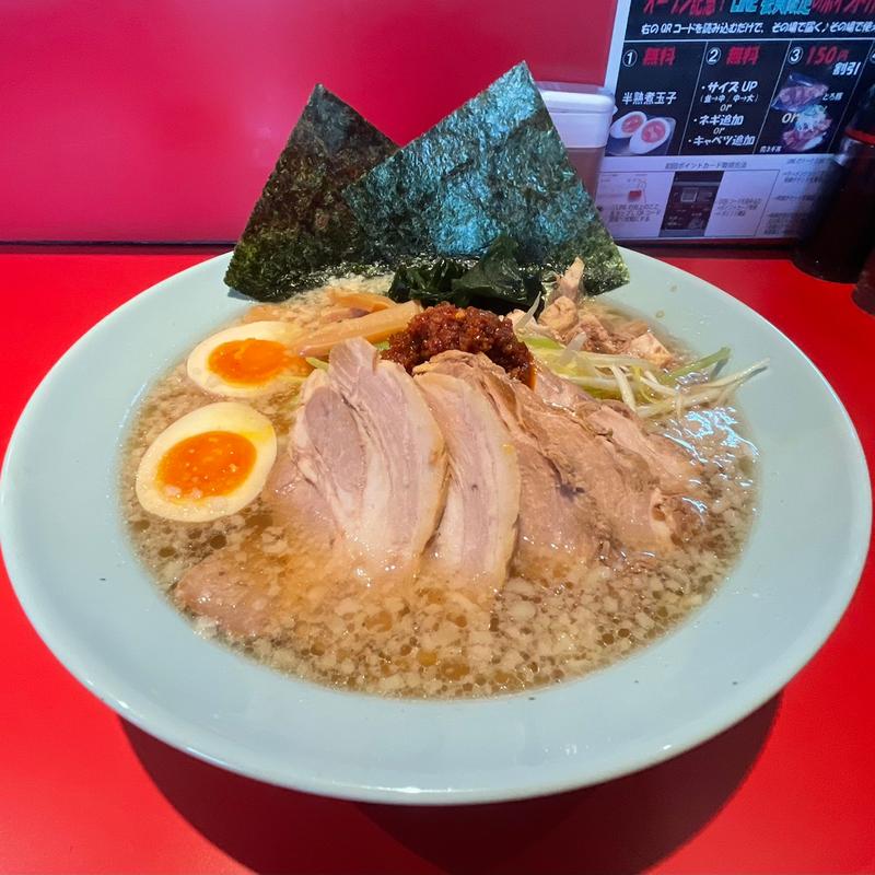 ネギチャーシュー麺 半熟玉子トッピング(ラーメンショップまる壱)