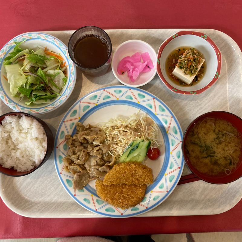 豚味噌炒め&ハムカツ(カフェテリア美彩)