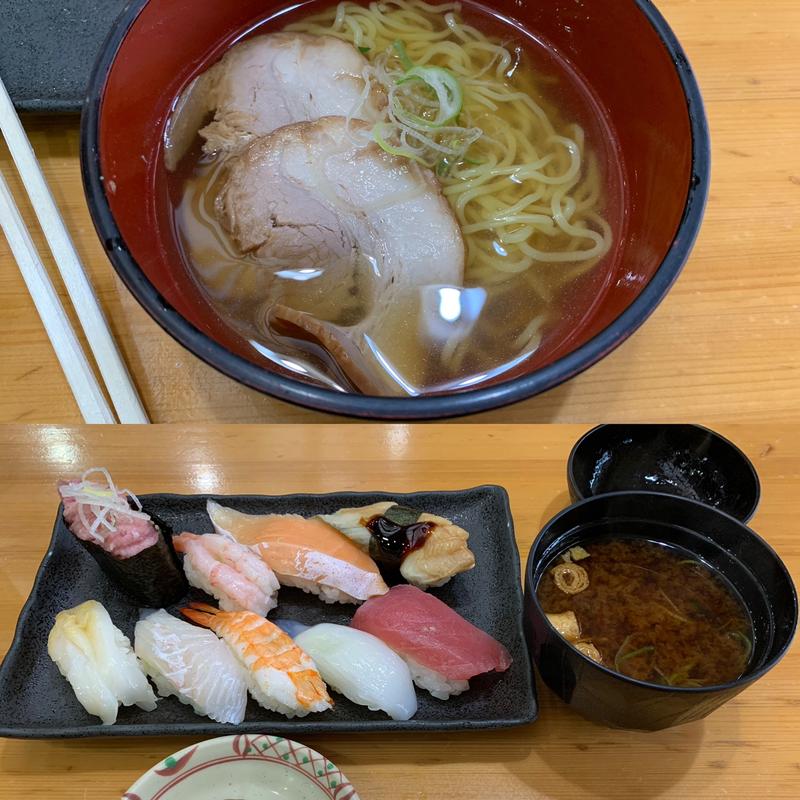 日替わり寿司＋ラーメンセット(回転寿司 おわせ)