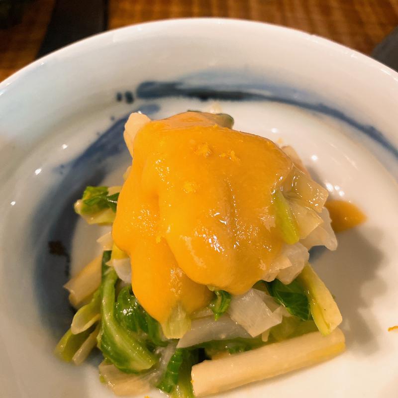 ヤリイカとうるいのぬた和え(浅草 ひら山)