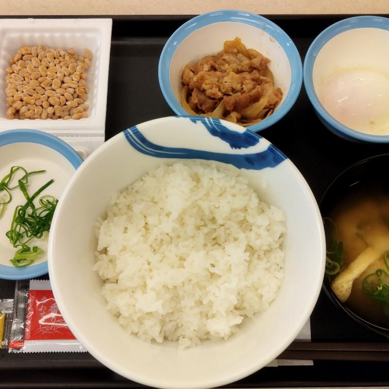 半熟玉子かけごはん ライス特盛／ミニ牛皿、納豆単品(松屋)