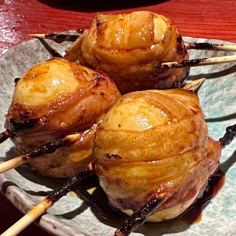 半熟卵の豚巻き(焼き鳥とお酒 鳥拓)