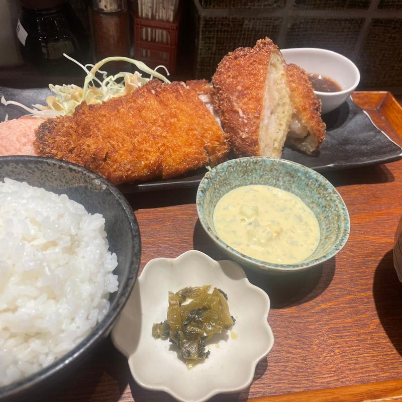ミルフィーユ豚カツと海老カツの定食(新食堂マルコ)