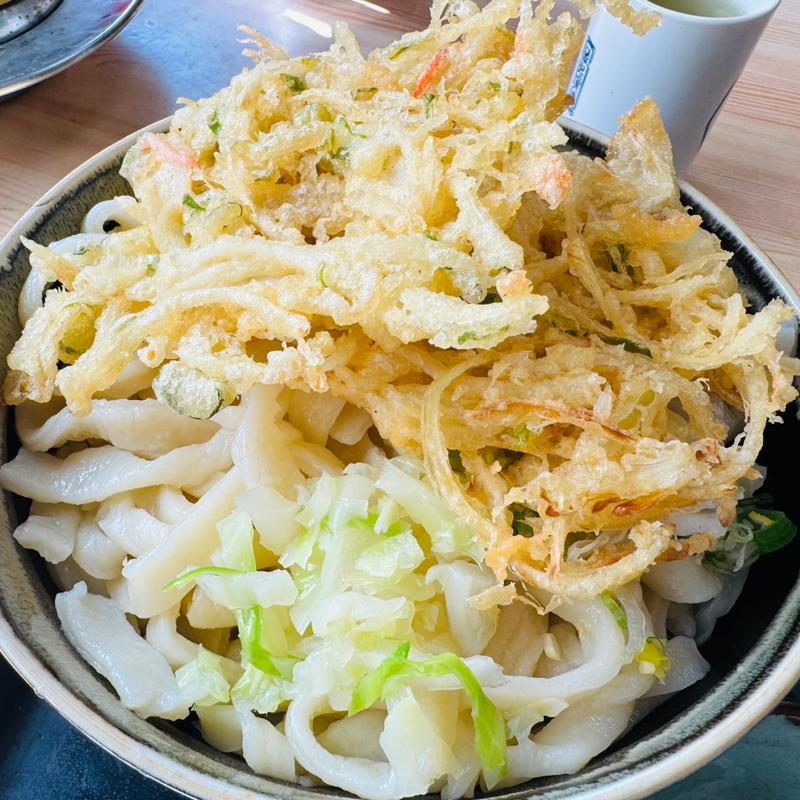特大ひもかわ天ぷらうどん＋かき揚げ天(小川ゆでめん店)