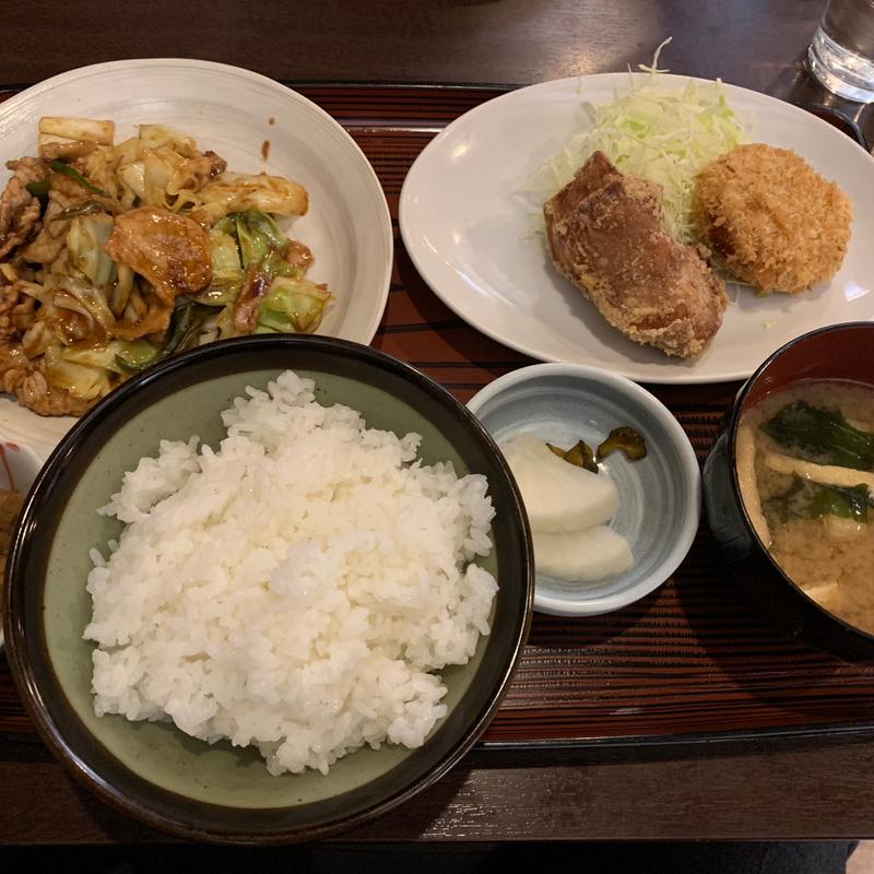 回鍋肉、唐揚げ、コロッケ定食(遊食家 楽)