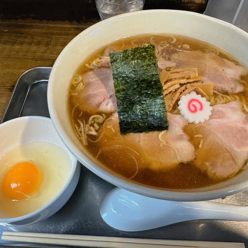 チャーシューメン、生卵(日吉 大勝軒 )