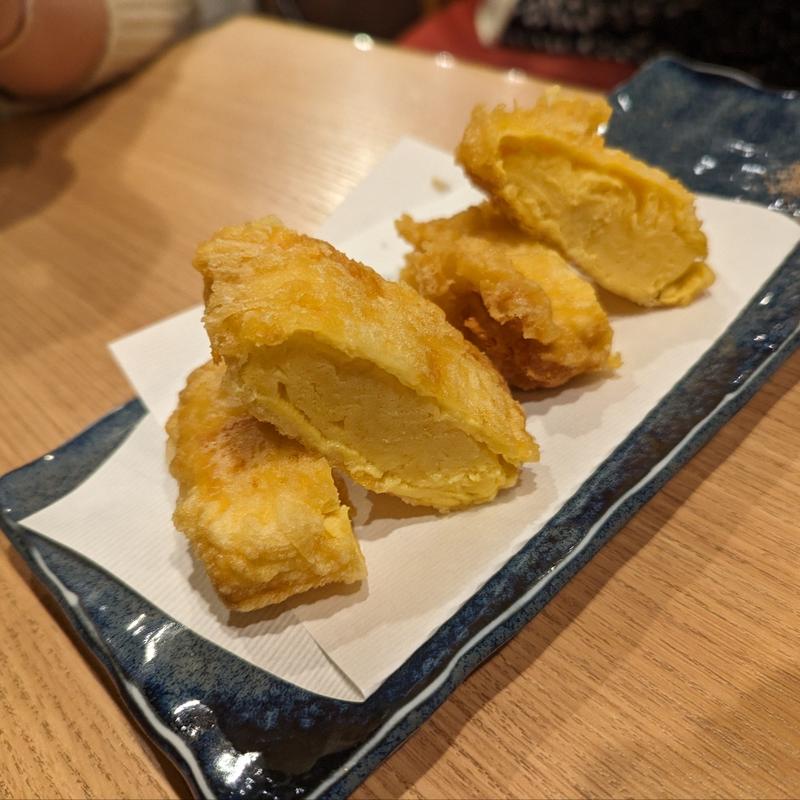 出汁巻き玉子の天麩羅(海鮮原始焼居酒屋 ろば炭魚 赤羽本店)