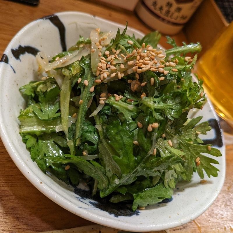 春菊とザーサイのナムル(もつ焼 よし田 三軒茶屋)