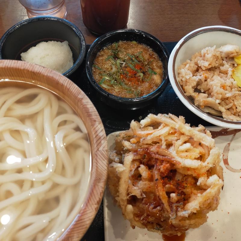 1日釜揚げ　鳥めし　かき揚げ　オロシcp(丸亀製麺堺)