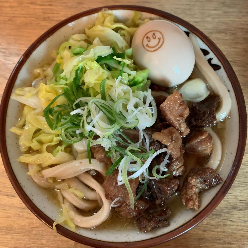 馬肉かけうどん ＋ にっこり卵(吉田のうどん　いこい)