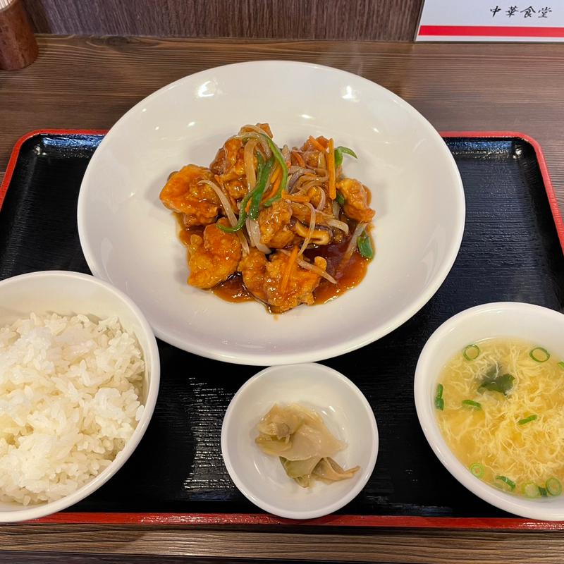 鶏モモ甘酢餡かけ定食(中華食堂 勝龍 （チュウカショクドウ ショウリュウ）)