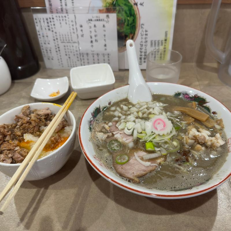 あらがね（並）細麺硬め（辛味脂身）（裏ザク玉）➕チャ玉(町のらーめん屋 織しげ)