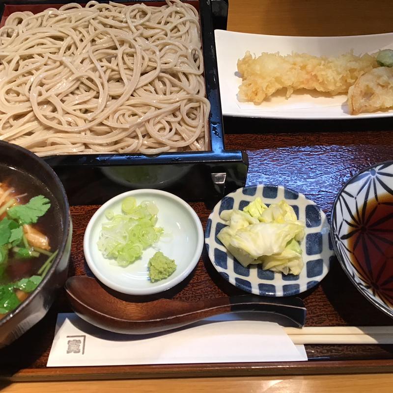 かしわせいろ＋特大海老天(蕎麦処 かねひろ)