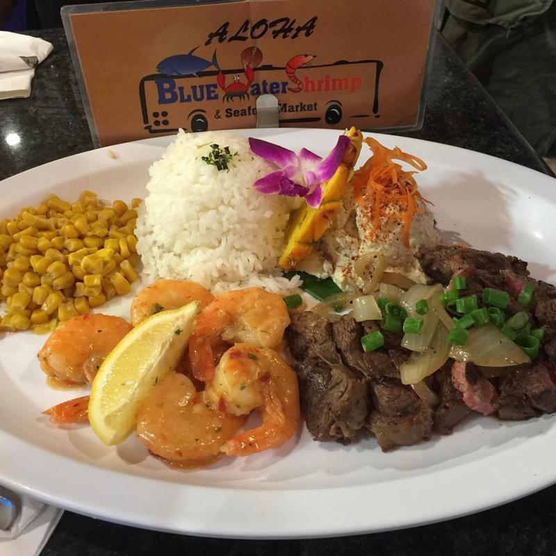 Sirloin Steak and Garlic Shrimp(Blue Water Shrimp & Seafood Hilton Hawaiian Village)