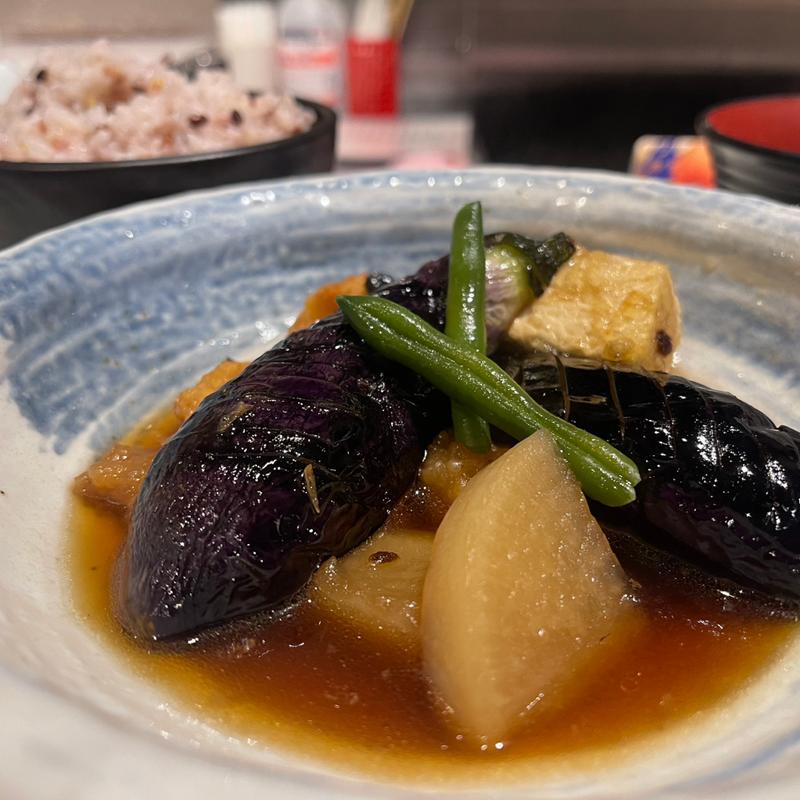 なすと唐揚げの煮びたし定食(手しおごはん玄 中野店)