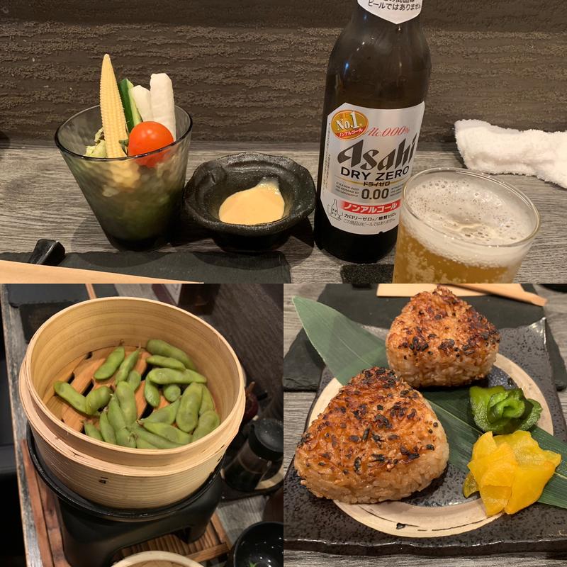 野菜スティック、枝豆、焼きおにぎり(馳走別邸 那覇前島)