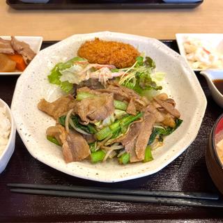 日替わり　旬野菜と豚肉の生姜焼きと牛肉コロッケ(絆 旬の肴と和み酒場)