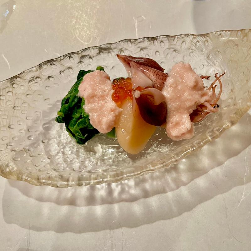 帆立　ほたるいか菜の花梅ソース(多満喜)