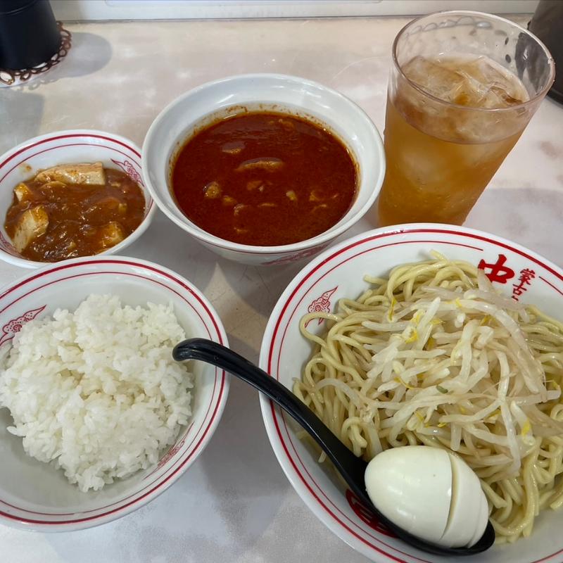 冷やし味噌定食麺大盛　卵(蒙古タンメン中本 草加)