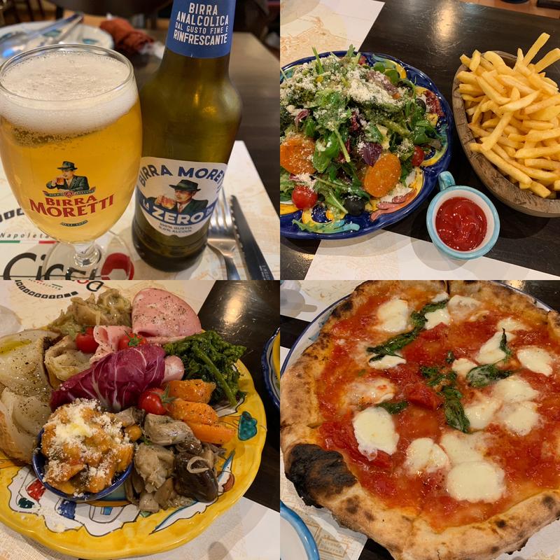 前菜、サラダ、ポテトフライ、マルゲリータ(ピッツェリア ドン チッチョ)