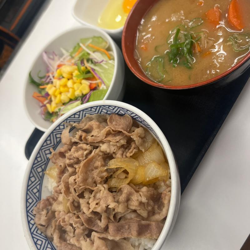 牛丼並＋生卵＋豚汁＋サラダ(吉野家 ２３号線白子店 )