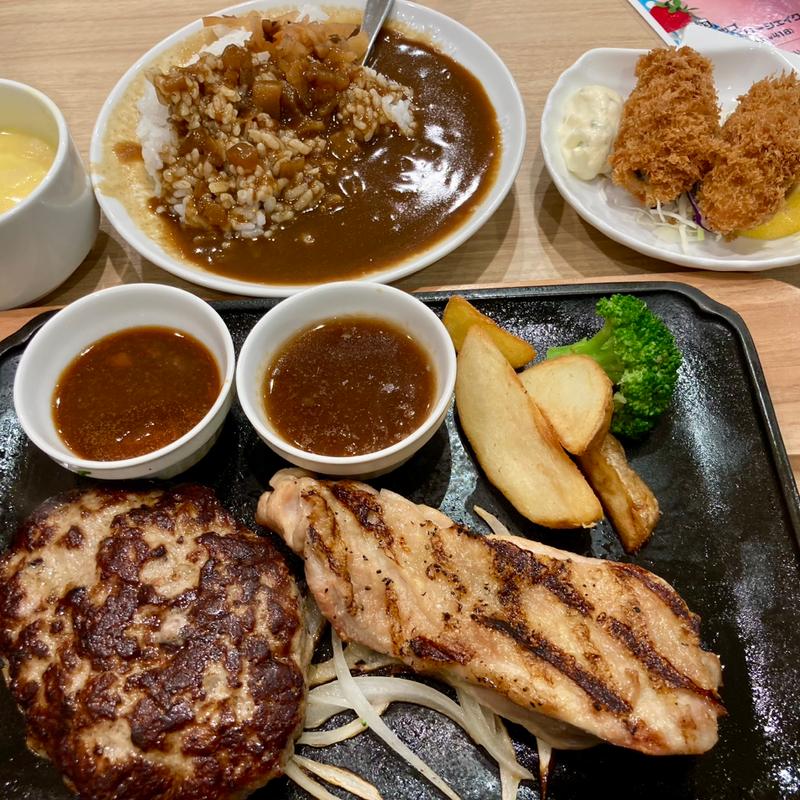 直火焼きグリルチキン&手ごねハンバーグカレースープセット(ビッグボーイ 綾瀬深谷店)