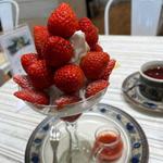 苺のソフトクリームパフェ(北国とミルク)