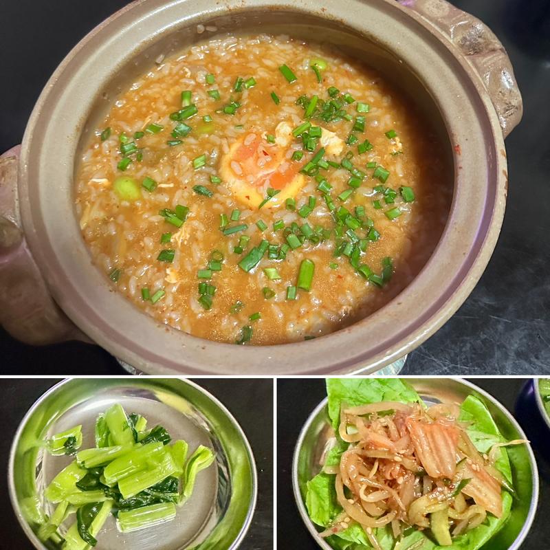 豆腐チゲ〆おじや(野沢菜漬け、もやしきゅうりのキムサラダ)(ベルクス 東墨田店)