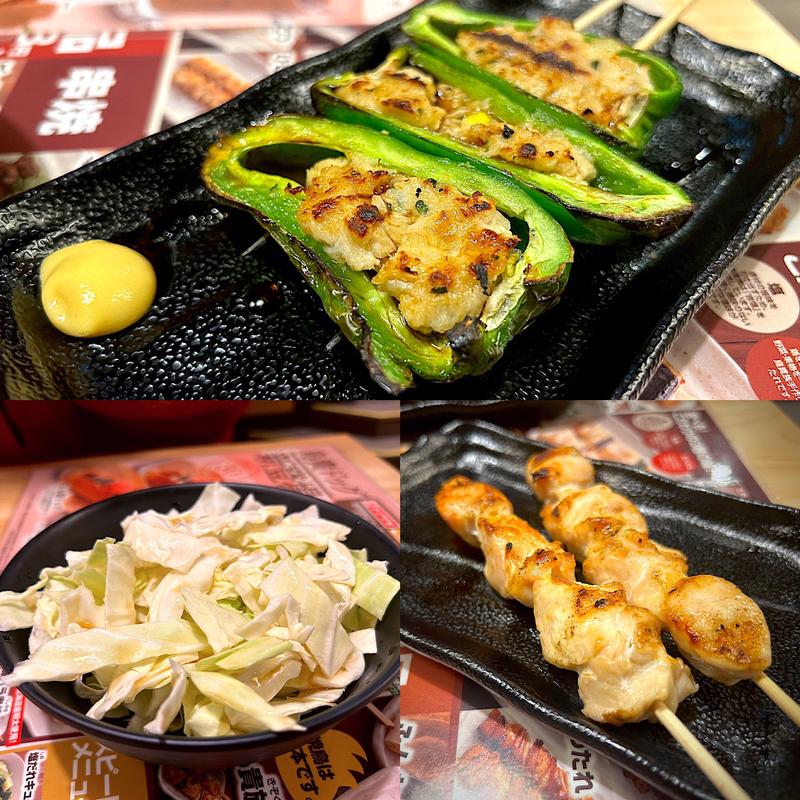 ピーマン肉詰＆キャベツ盛＆ささみ塩焼(鳥貴族 仙台国分町店)