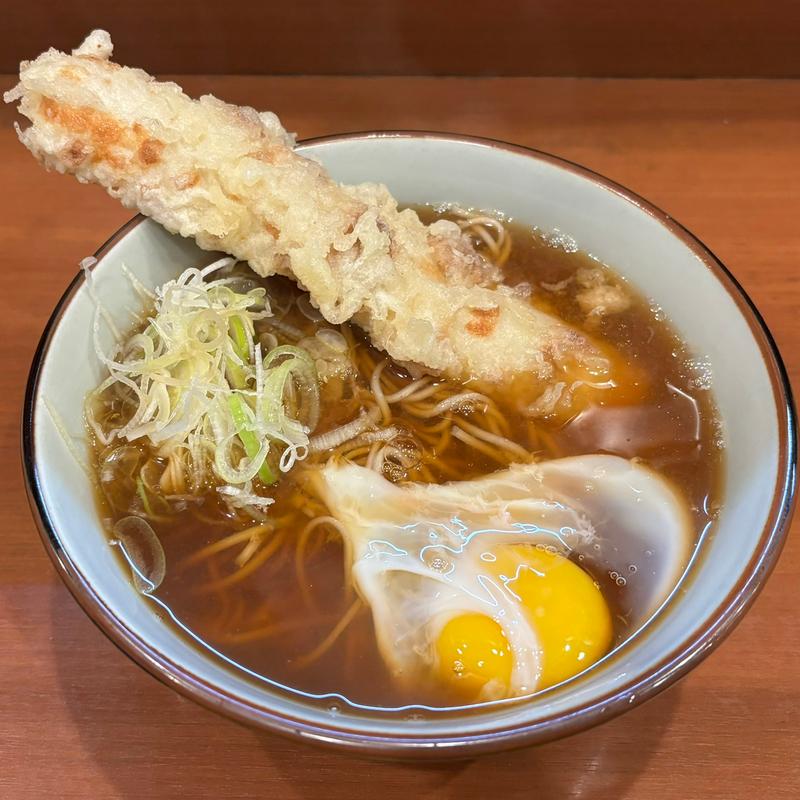 月見そば+ちくわ天(そば うどん 元長)