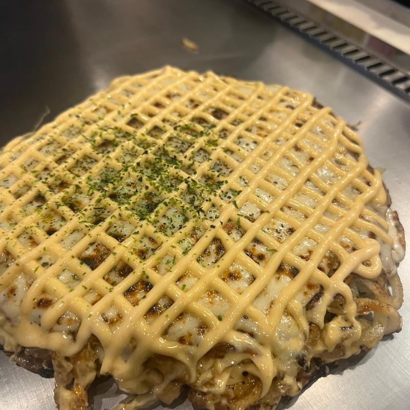 肉玉うどん＋大葉＋餅＋明太マヨ(広島風お好み焼き まるちゃん)