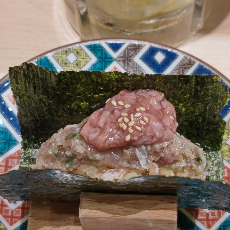 なめろう酒盗手巻き(貝 刺身専門店 しらはら )