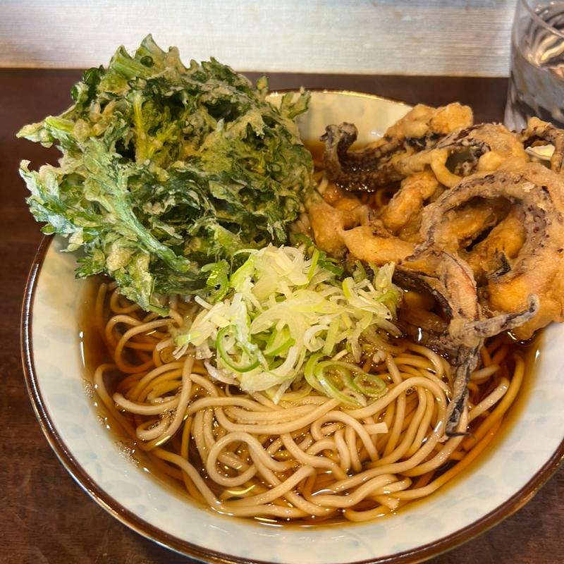 ゲソ天そば大盛　春菊天(そば滝)