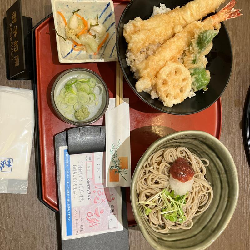 穴子とエビ天丼とうめそば(サガミ 豊川牛久保店)