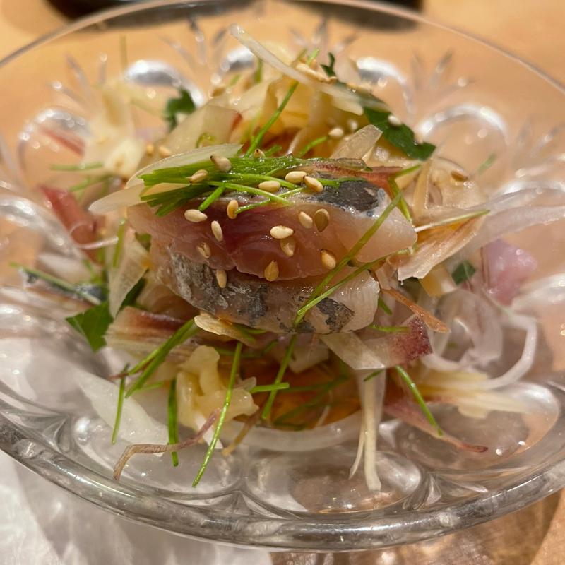 光物、ガリ、大葉、茗荷の和え物(代官山 寿し佐藤)