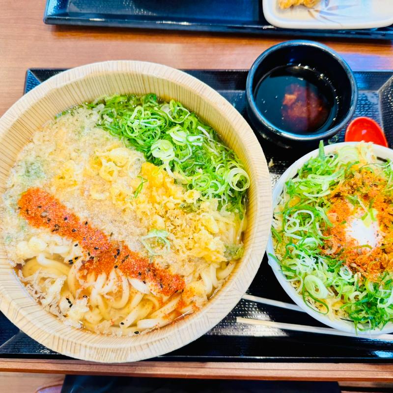 釜揚げうどん大＋温玉揚げ玉天丼(丸亀製麺羽生)