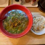ネギまみれの肉キーマのせ輪島の塩ラーメンとグリーンカレービリヤニ(麺匠 輪)