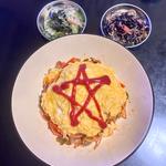 オムパスタ＋ひじき煮＋わかめときゅうりの酢の物(ベルクス 東墨田店)