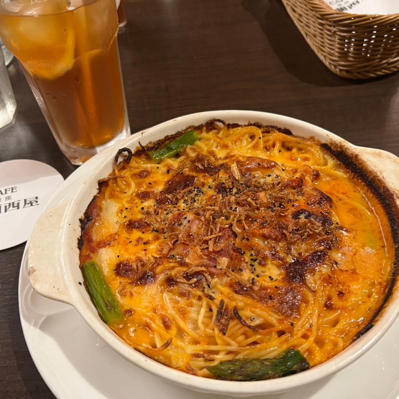 ベーコンとアスパラのスパグラタン(仏蘭西屋)