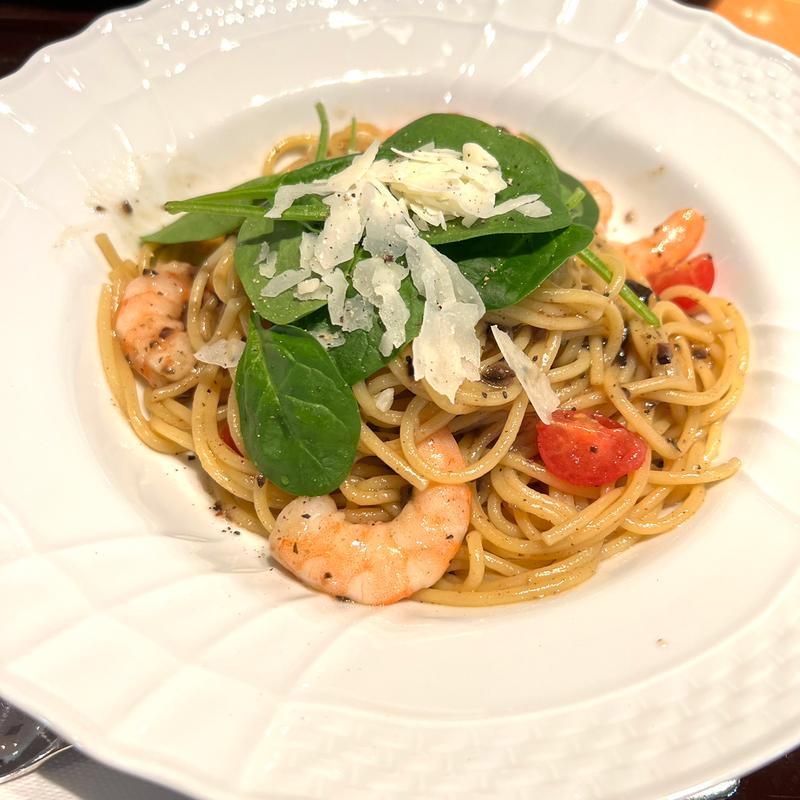 海老と北海道産パルメザンチーズのオリーブパスタ(エクセルシオール カフェ 品川シーサイドフォレスト店)