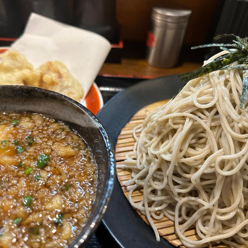 小海老つけざる黒に鶏天(ざるそば屋)