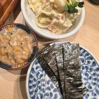 海苔、納豆、ポテトサラダ(dancyu食堂)